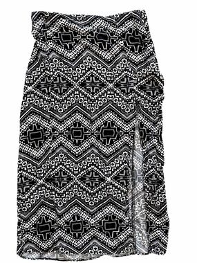 Express Black & White Tribal Geometric Midi Skirt with High Slit